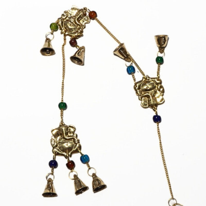 brass bells with ganesh and coloured beads