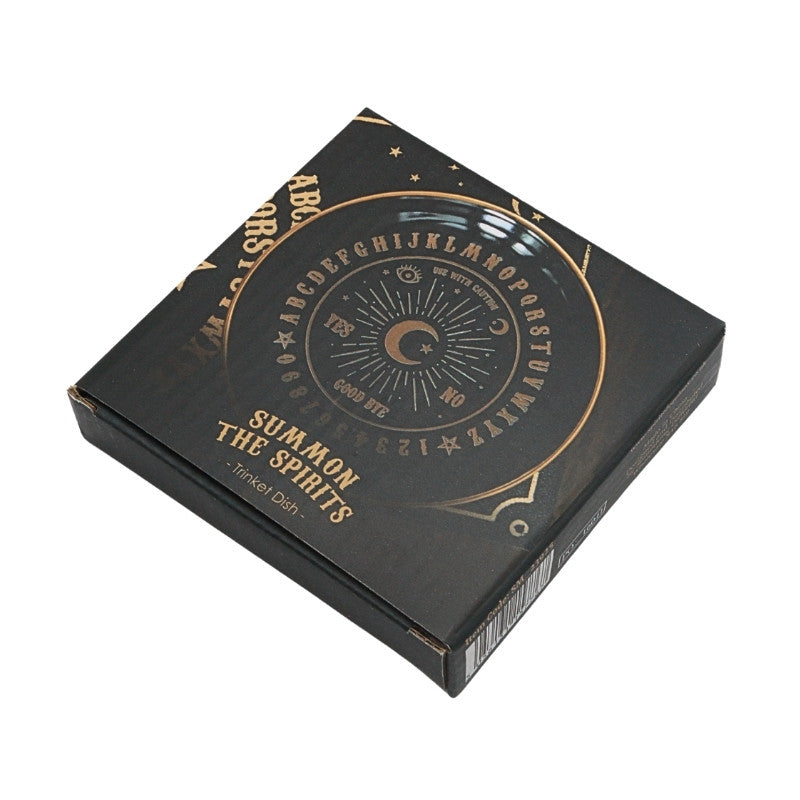 box for a ceramic dish with the writing "summon the spirits" on the front