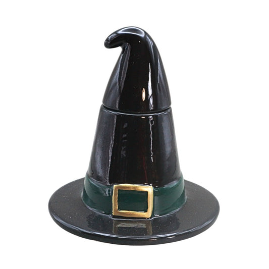 black ceramic with hat on white background