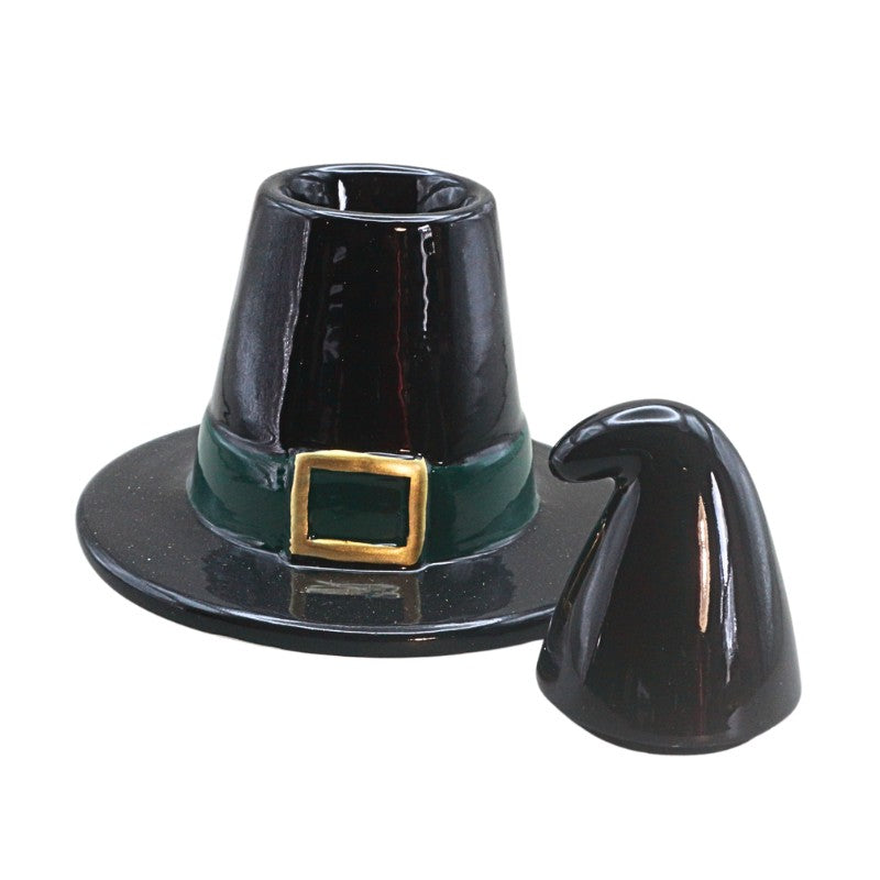 black ceramic with hat on white background