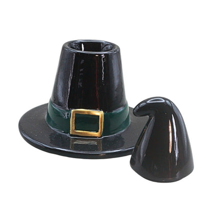 black ceramic with hat on white background