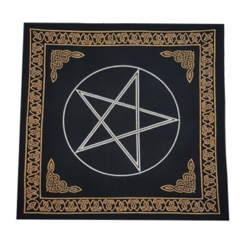 Black cloth with gold border and white pentagram symbol