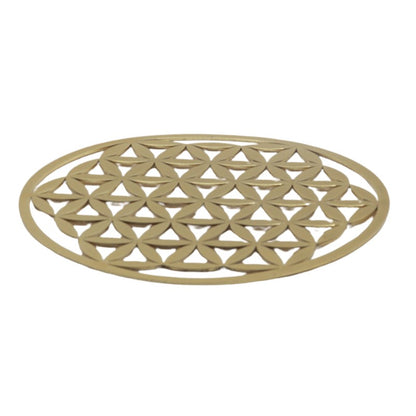 Brass plaque in the symbol of the flower of life