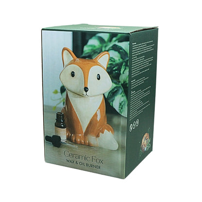 Ceramic fox wax and oil burner retail box showing the fox-shaped warmer on the front.