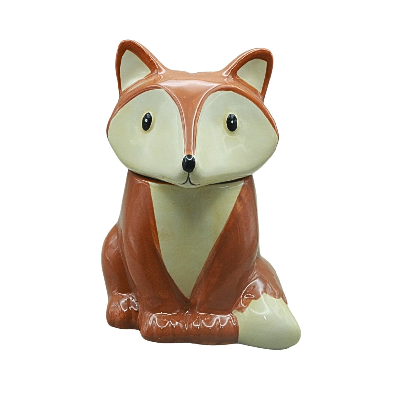 Front view of a glossy orange and cream ceramic fox oil burner with pointed ears and a curled tail.