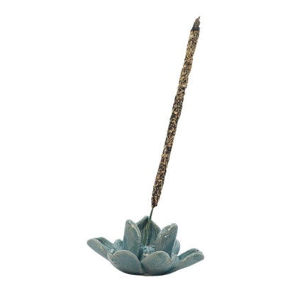 Ceramic Incense Stick Holder in the shape of a lotus holding an incense stick 