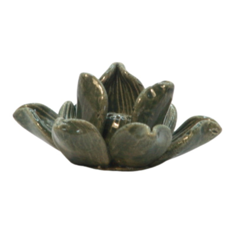 Ceramic Incense Stick Holder in the shape of a lotus- green