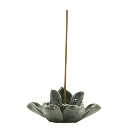 Japanese Incense in a green ceramic Lotus Incense Stick Holder