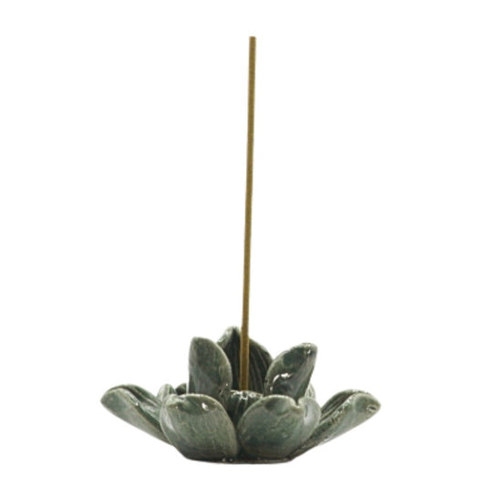 Japanese Incense in a green ceramic Lotus Incense Stick Holder