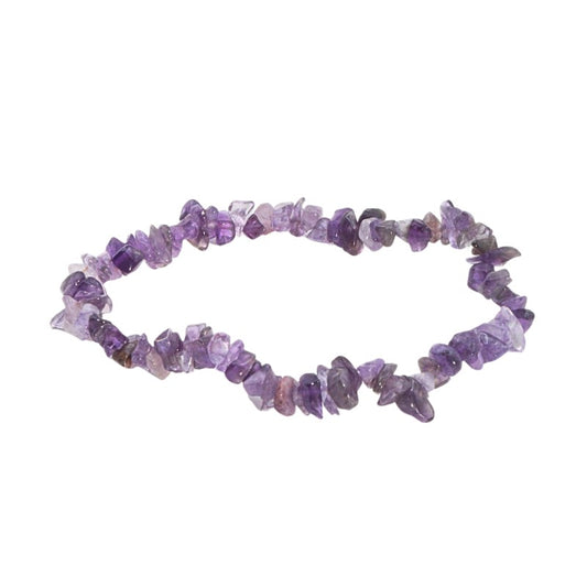 Purple amethyst beaded bracelet on a white background