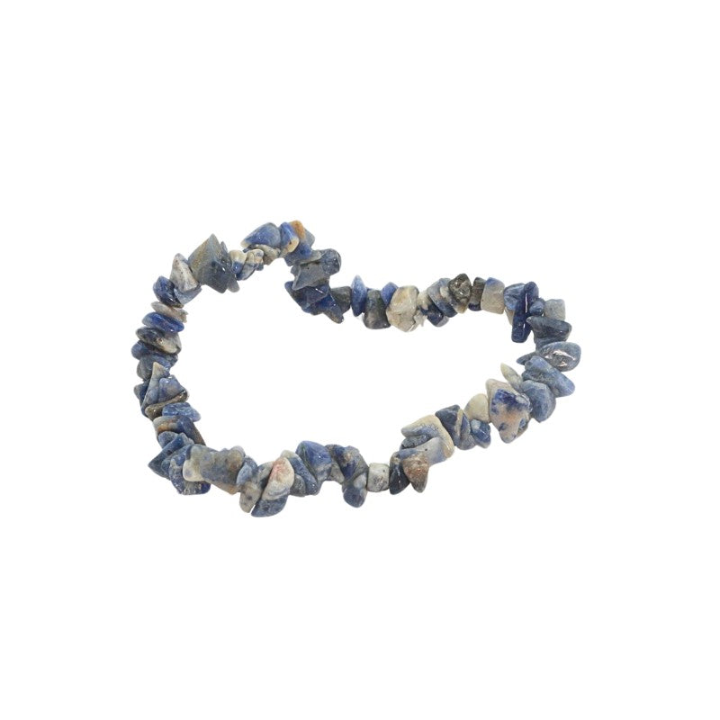 Blue and gray stone chip bracelet on a white background