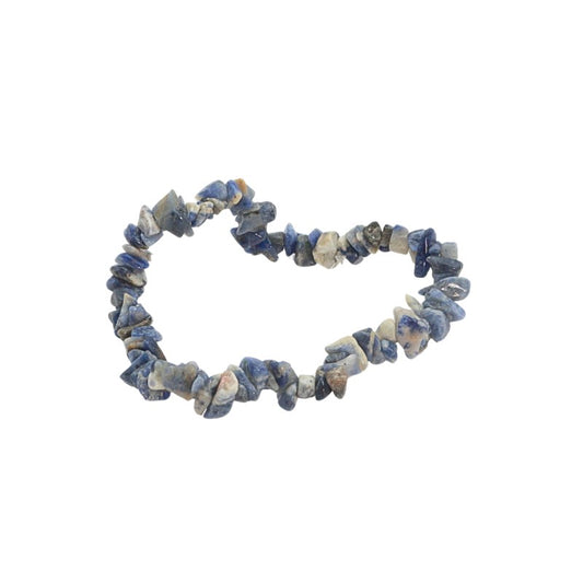 Blue and gray stone chip bracelet on a white background