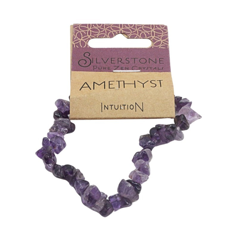 Amethyst bracelet on a white background with 'Silverstone' packaging.