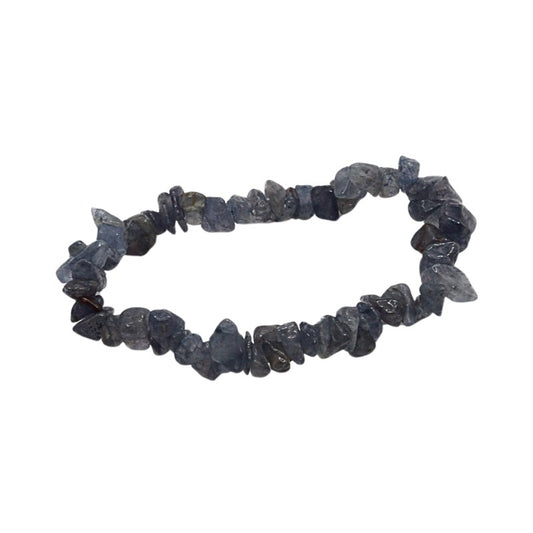 Bracelet made of dark blue stone chips on a white background