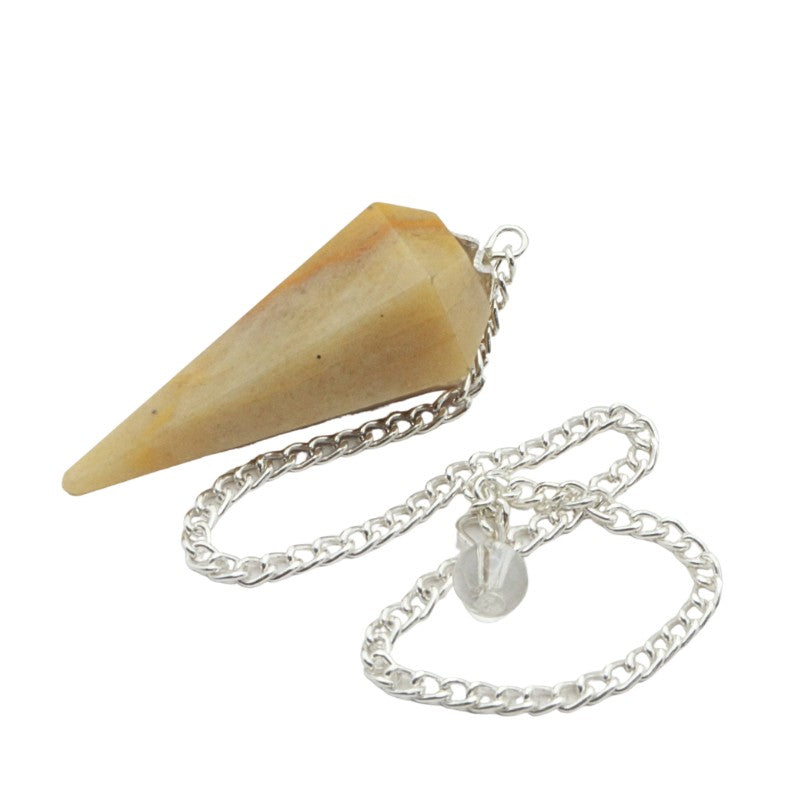 Stone cone with a silver chain on a white background