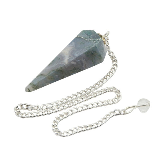 Moss Agate Faceted Crystal Pendulum