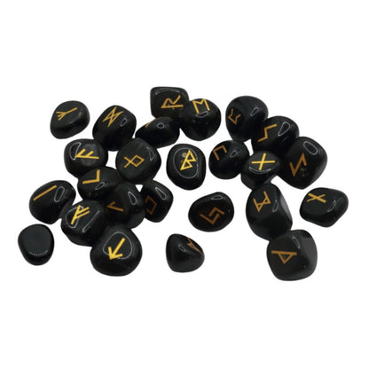 set of black obsidian runes