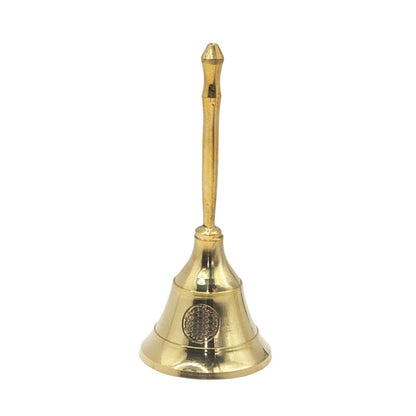 Brass bell with a handle on a white background