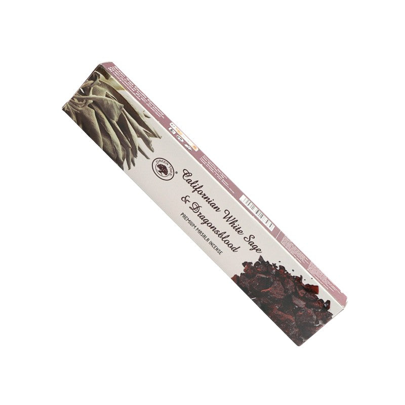 Incense stick packaging with botanical illustrations on a white background