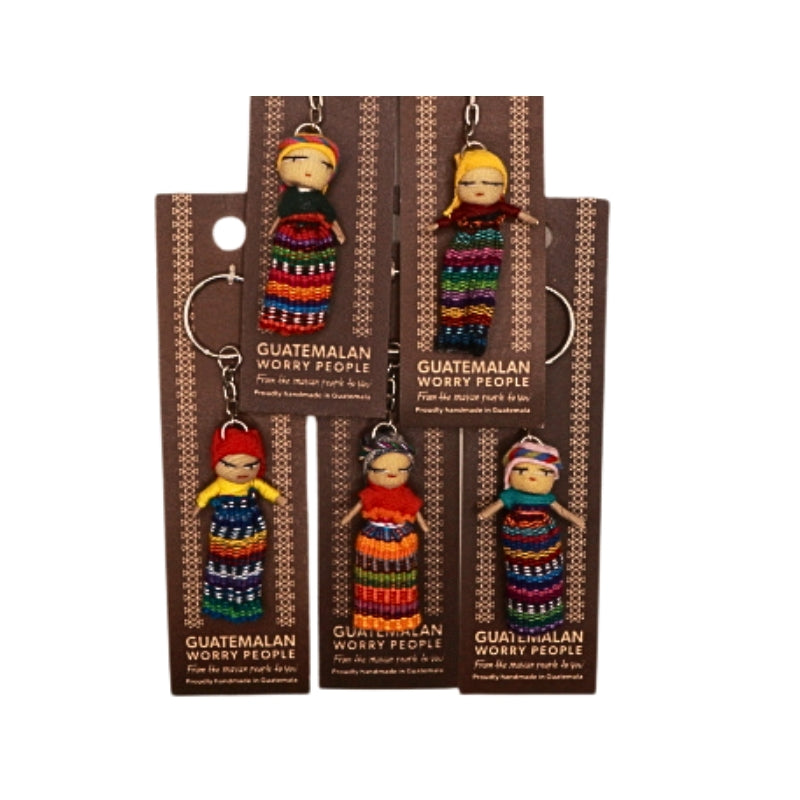 5 x guatemalan worry doll key rings