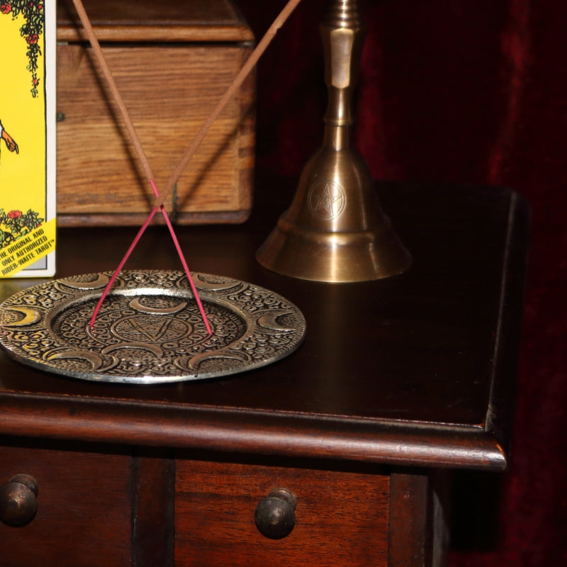 Triple Moon Pentacle Incense Stick & Incense Cone Holder