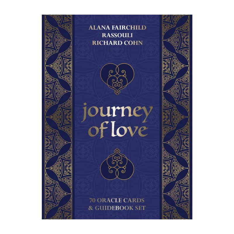 Card set packaging for 'Journey of Love' with ornate design and text on a blue background