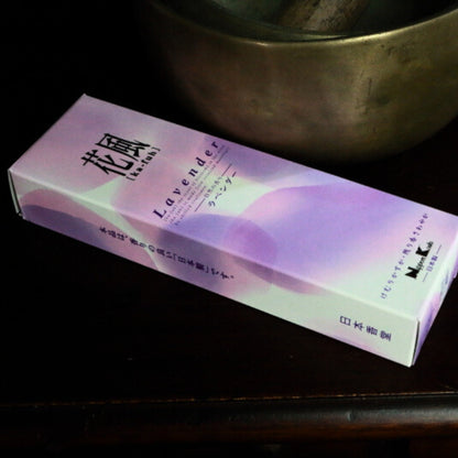ka fuh lavender incense box in front of singing bowl