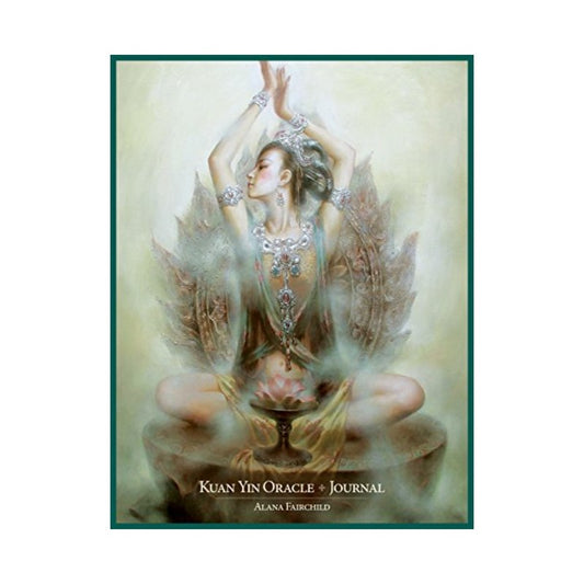 Book cover of 'Kuan Yin Oracle Journal' featuring an artistic depiction of a woman in a meditative pose.