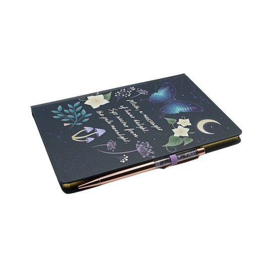 Notebook with butterfly and floral design on a white background