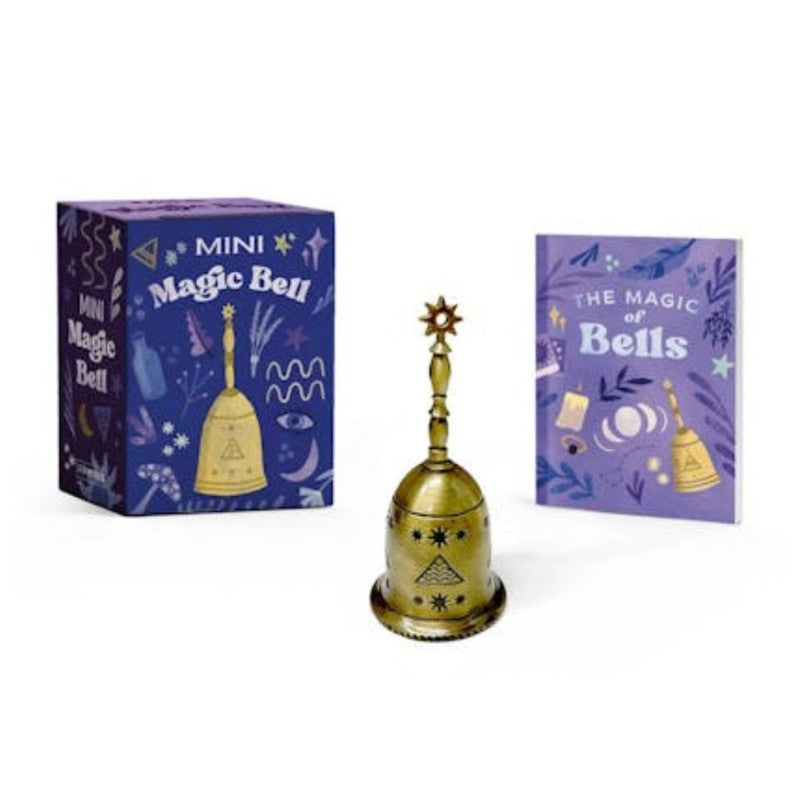 Brass bell with a book on the magic of bells and gift box