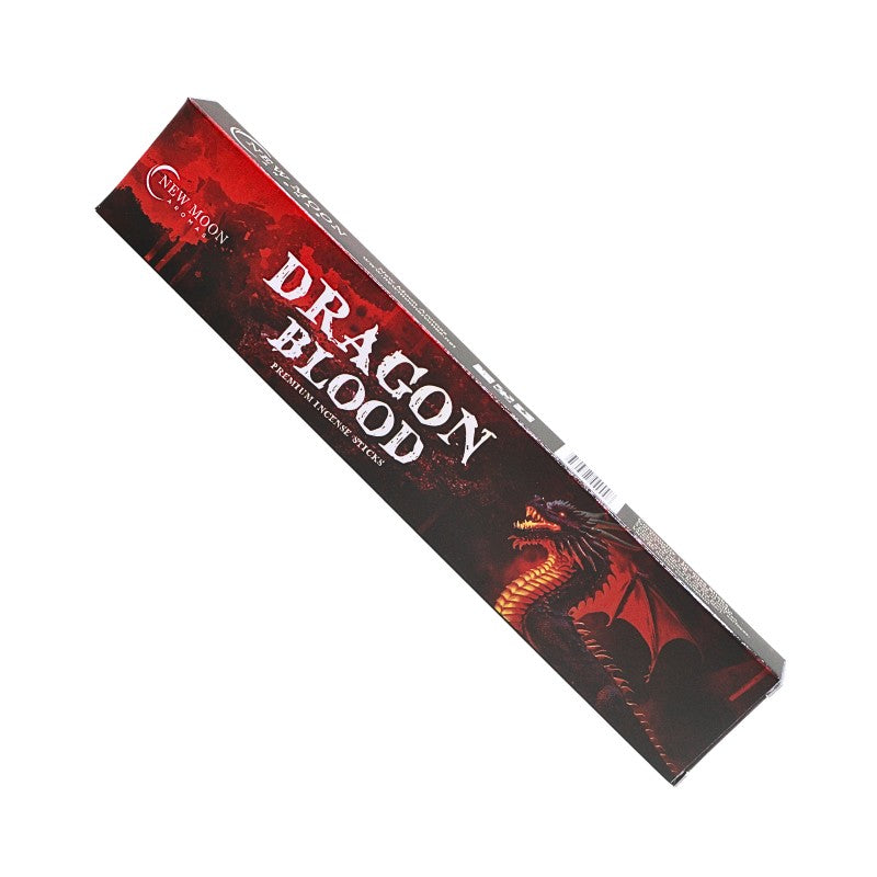 Box of Dragon Blood incense sticks with red and black design on a white background
