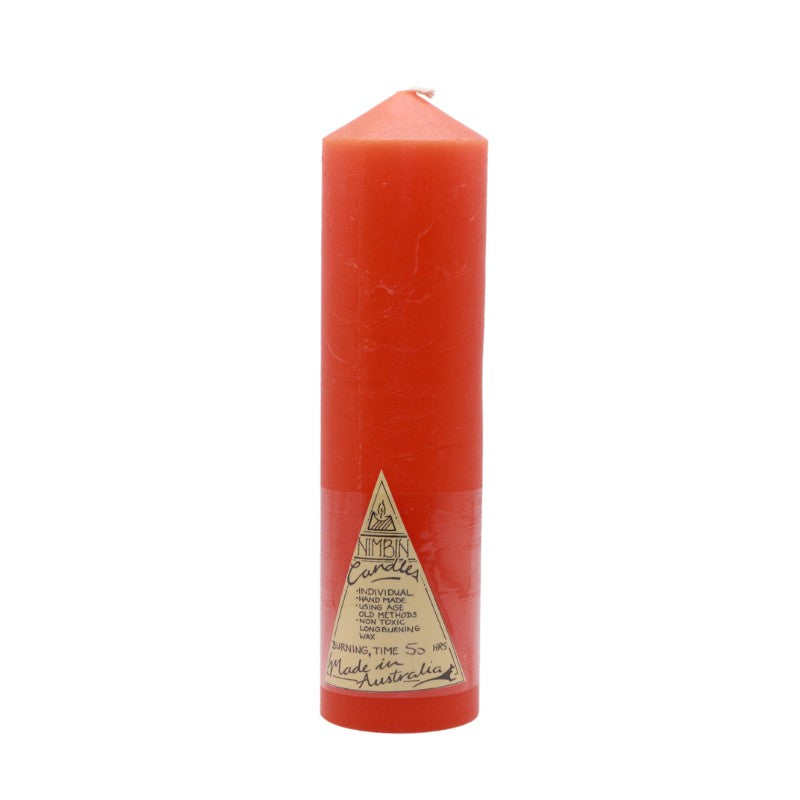 orange candle with a triangle logo on a white background