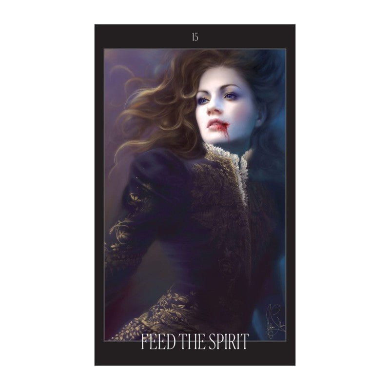 oracle card with a woman's face and the text 'Feed the Spirit' on a white background