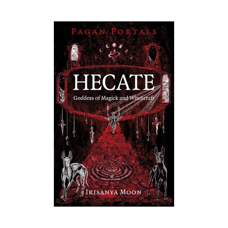 black and red book cover  with images of dogs and keys with the title "Hecate goddess of magick and witchcraft"