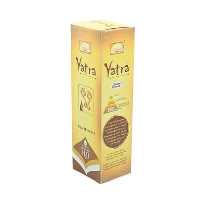 Gold Parimal Yatra air freshener box showing the front footprint design and side fragrance notes panel.

