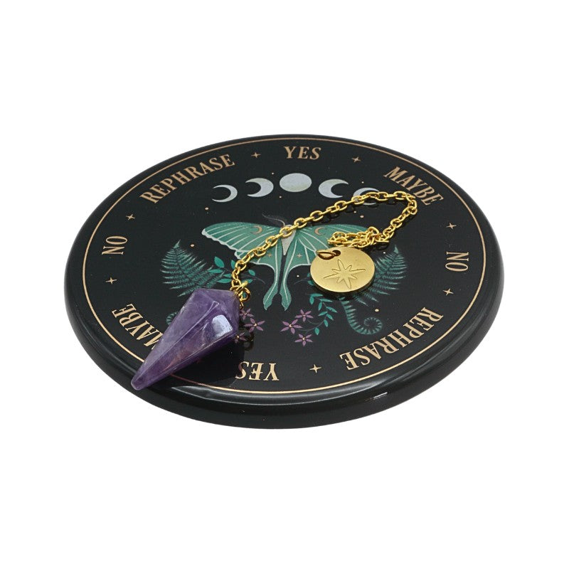 Decorative pendulum board with pendulum  on a white background