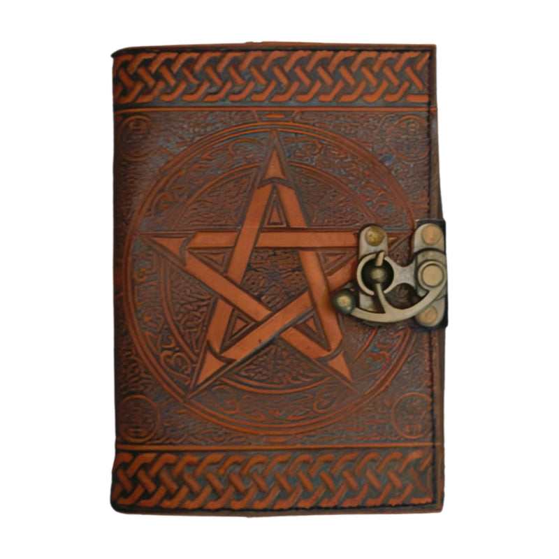 Pentacle Leather Locking Journal / Book Of Shadows 18x12cm- Dark Brown