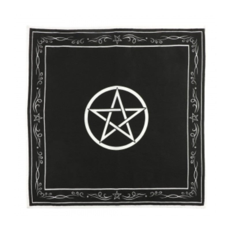 Black square cloth with a white pentagram in the centre on a white background