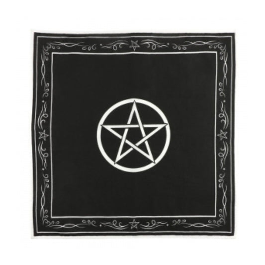 Black square cloth with a white pentagram in the centre on a white background