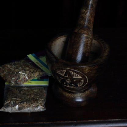Wooden Pentacle Engraved Mortar & Pestle