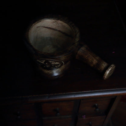 Wooden Pentacle Engraved Mortar & Pestle