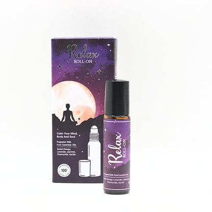 Relax Roll-On bottle and packaging on a white background