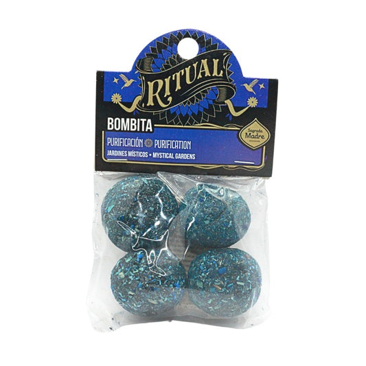 Packaged blue smudge bombs with 'Ritual' branding on a white background