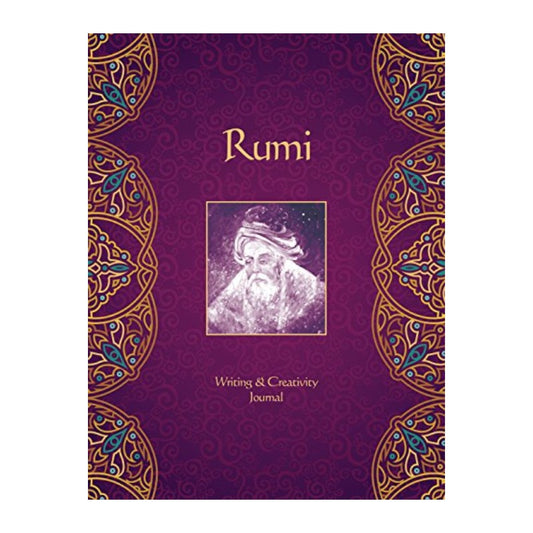 Journal with Rumi's portrait on a purple cover with decorative patterns