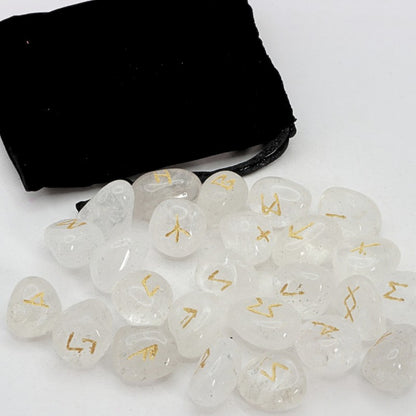 Set of crystal runes with gold symbols on a white background