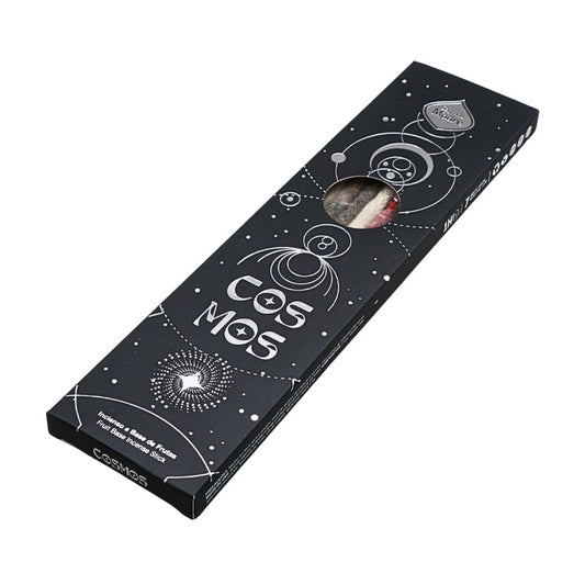Black packaging box with 'Cos Mos' branding and celestial designs on a white background