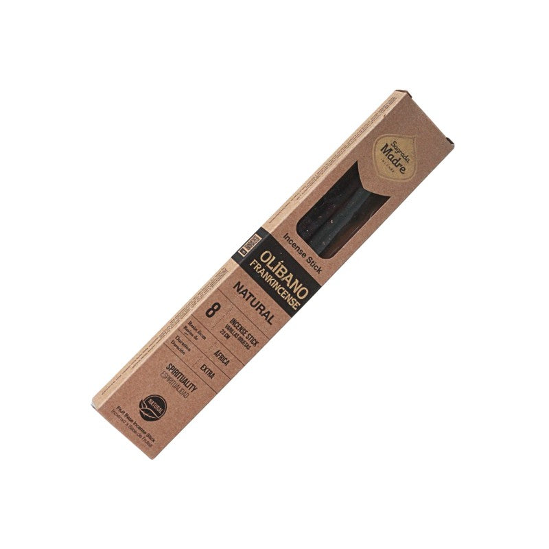 Brown incense with 'sagrada madre' branding on a white background