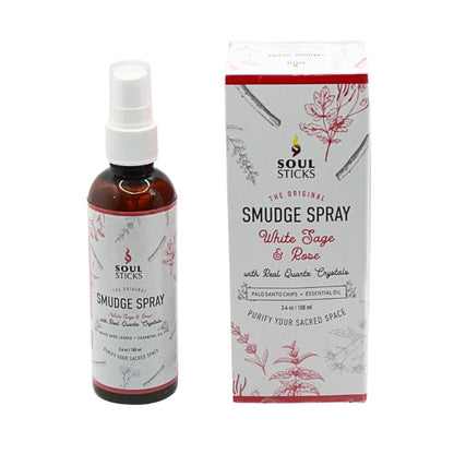 Soul Sticks smudge spray bottle and packaging on a white background