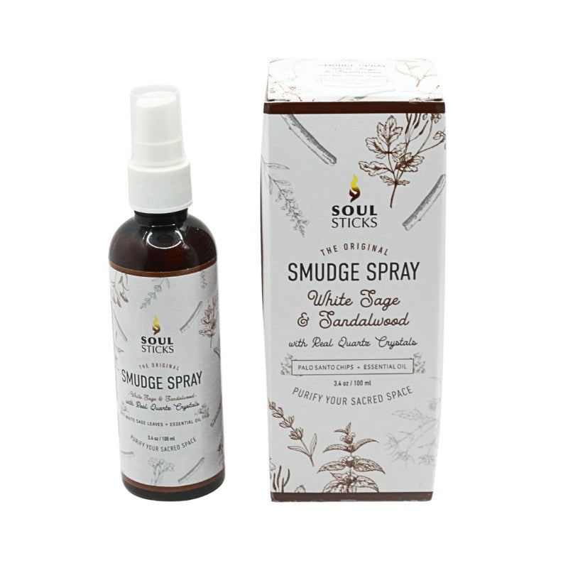 Soul Sticks Smudge Spray bottle and packaging on a white background