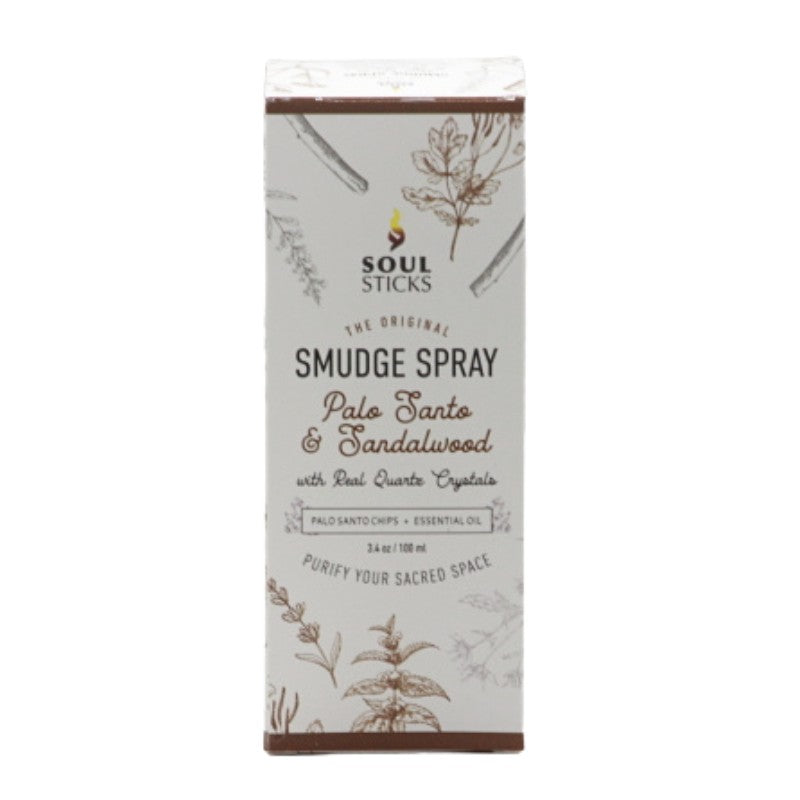 bottle of palo santo and sandalwood room spray in  box